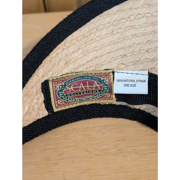 Scala Cream Woven Black Trim Visor Adjustable One Size Hat - Picture 3 of 5